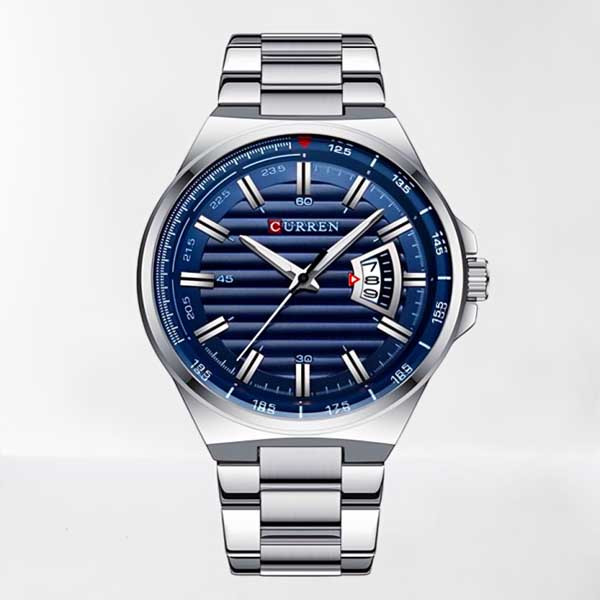 Curren 8375 Stainless Silver Blue Steel Analog Watch For Men